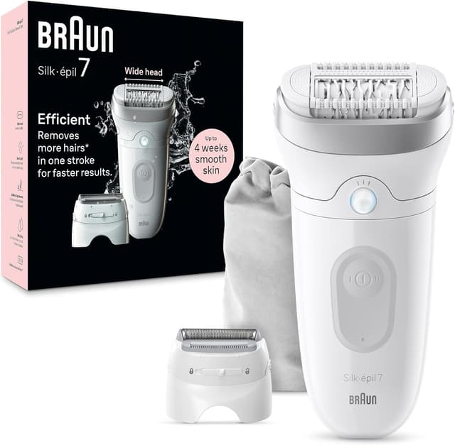 دستگاه اپیلاسیون زنانه Braun Silk-épil 7 نقرهای مرطوب و خشک با سری پهن، مدل SE7-041 دستگاه اپیلاسیون زنانه Braun Silk-épil 7 نقرهای مرطوب و خشک با سری پهن، مدل SE7-041