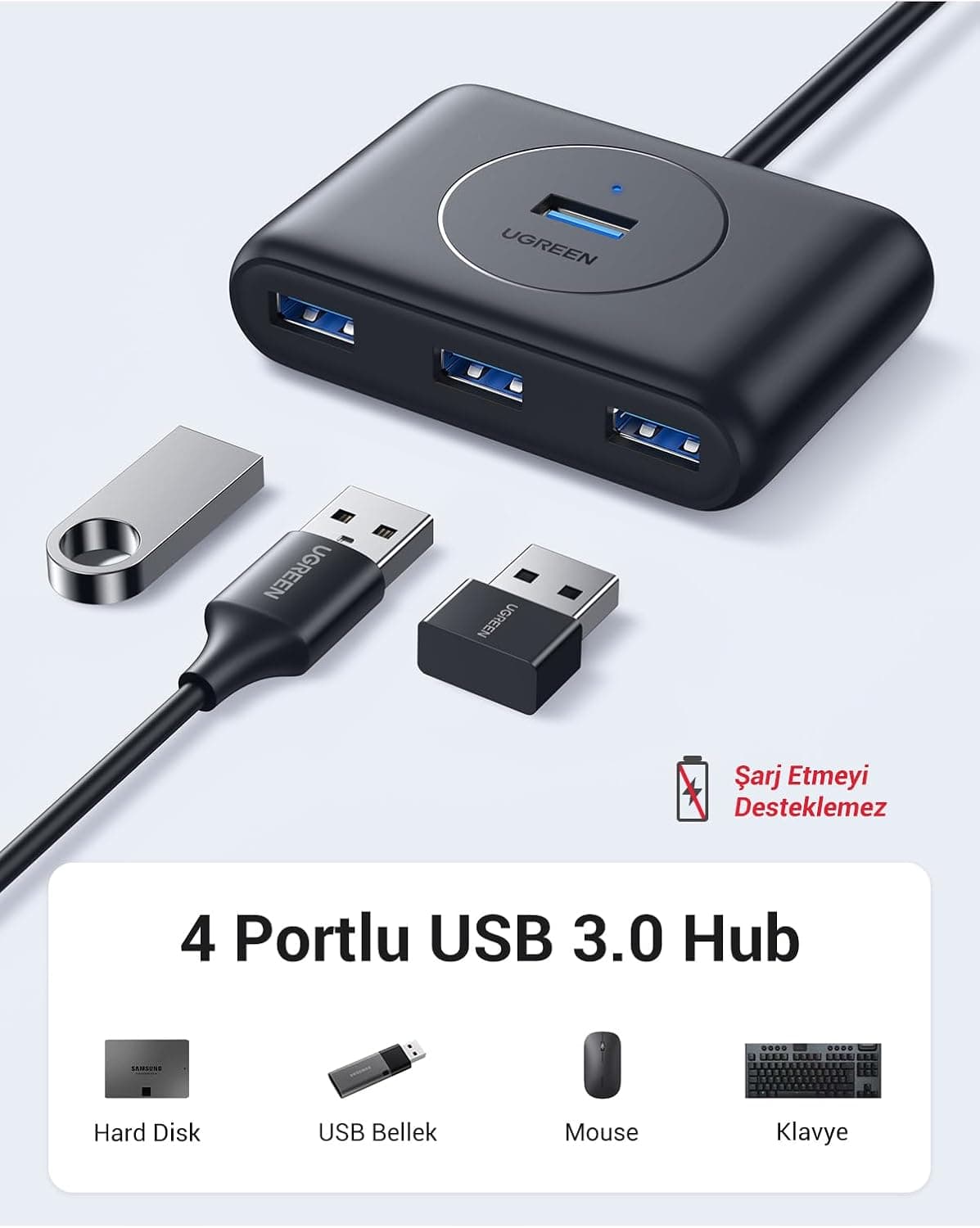 هاب 4 پورته USB 3.0 UGREEN مشکی 50 CM هاب 4 پورته USB 3.0 UGREEN مشکی 50 CM