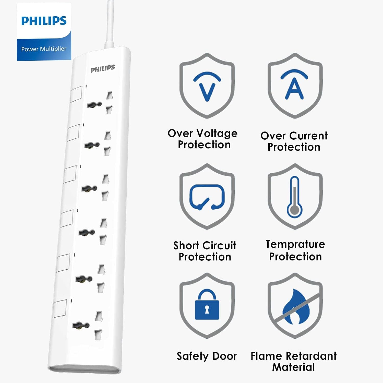 چندراهی برق یونیورسال ۶ خانه PHILIPS با کلیدهای مجزا و کابل 3M، مدل 6UV-3m چندراهی برق یونیورسال ۶ خانه PHILIPS با کلیدهای مجزا و کابل 3M، مدل 6UV-3m