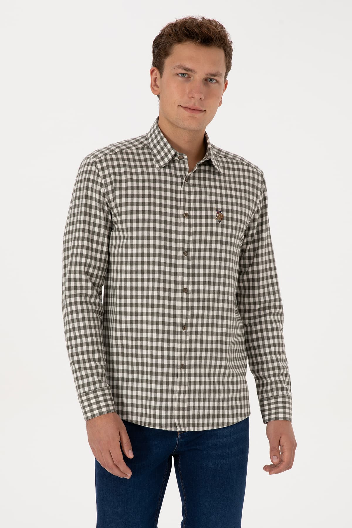 پیراهن مردانه U.S. Polo Assn. آستین بلند چهارخانه سبز تیره مدل 50316593-VR079 پیراهن مردانه U.S. Polo Assn. آستین بلند چهارخانه سبز تیره مدل 50316593-VR079