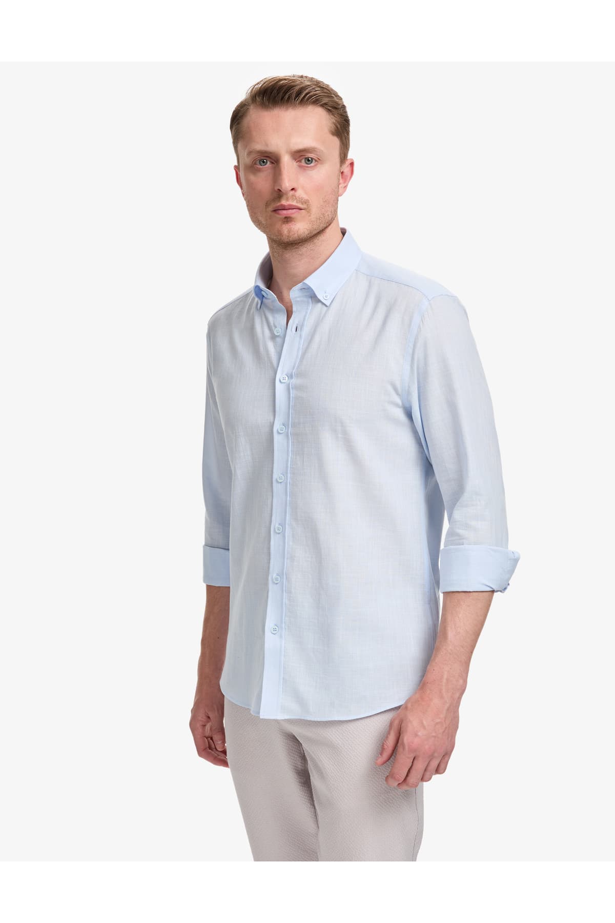 پیراهن آستینبلند Pierre Cardin آبی روشن پنبهای با ظاهر کتان فیت اسلیم مدل 50325355-VR003 پیراهن آستینبلند Pierre Cardin آبی روشن پنبهای با ظاهر کتان فیت اسلیم مدل 50325355-VR003