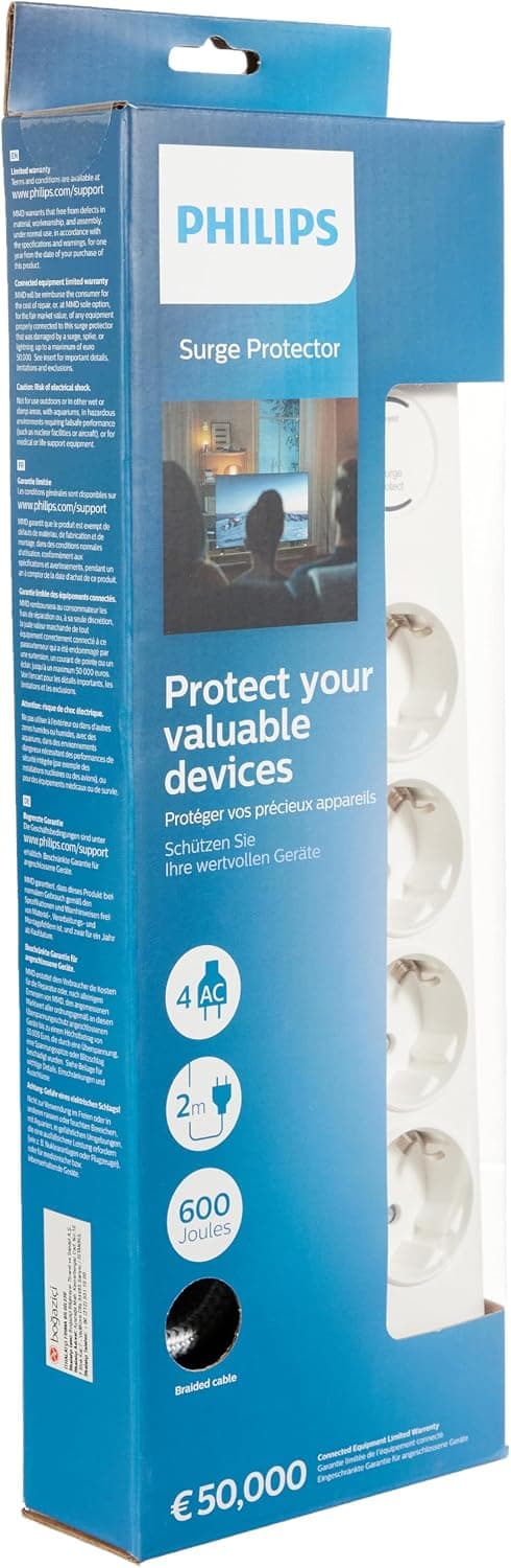 محافظ برق 4 خانه PHILIPS با 600J، کابل 2m، 3680W و 16A مدل SPN7040WA محافظ برق 4 خانه PHILIPS با 600J، کابل 2m، 3680W و 16A مدل SPN7040WA