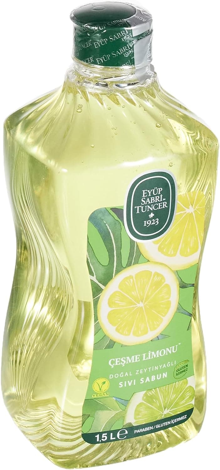 صابون مایع حاوی روغن زیتون طبیعی Eyup Sabri Tuncer مدل Çeşme Limonu بطری PET 1,5 L (1 x 1500 ml) صابون مایع حاوی روغن زیتون طبیعی Eyup Sabri Tuncer مدل Çeşme Limonu بطری PET 1,5 L (1 x 1500 ml)