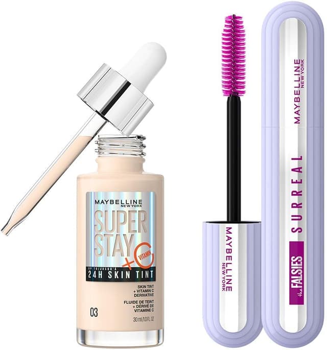 ست آرایشی MAYBELLINE New York شامل ریمل Falsies Surreal و کرمپودر Super Stay Skin Tint رنگ 03 ست آرایشی MAYBELLINE New York شامل ریمل Falsies Surreal و کرمپودر Super Stay Skin Tint رنگ 03