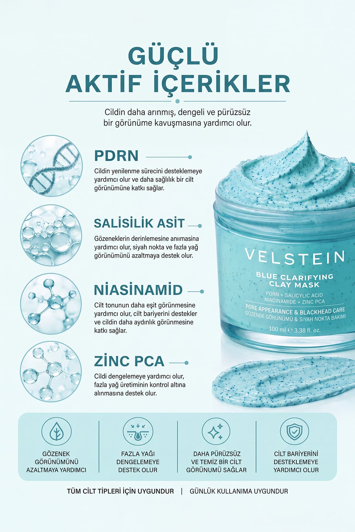 ماسک خاک رس آبی Velstein ضد منافذ و نقاط سیاه ضدپیری 100ml ماسک خاک رس آبی Velstein ضد منافذ و نقاط سیاه ضدپیری 100ml