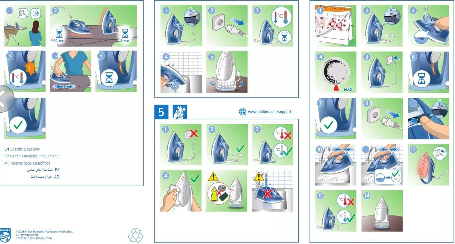 اتو بخار Philips با توان 2100W، بخار پیوسته 30g/min و بوست بخار 140g اتو بخار Philips با توان 2100W، بخار پیوسته 30g/min و بوست بخار 140g