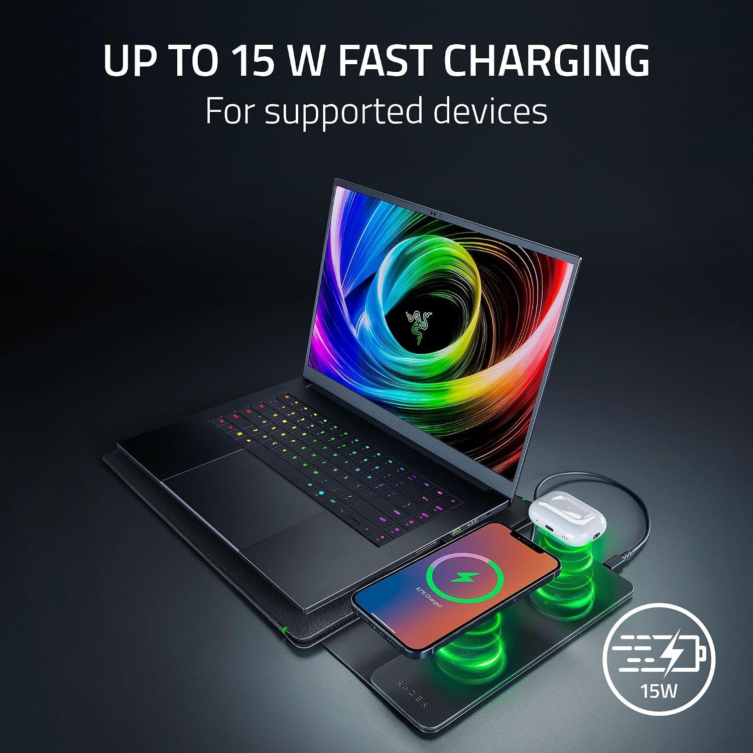 کاور لپتاپ 16" Razer با قابلیت شارژ بیسیم مشکی کاور لپتاپ 16" Razer با قابلیت شارژ بیسیم مشکی