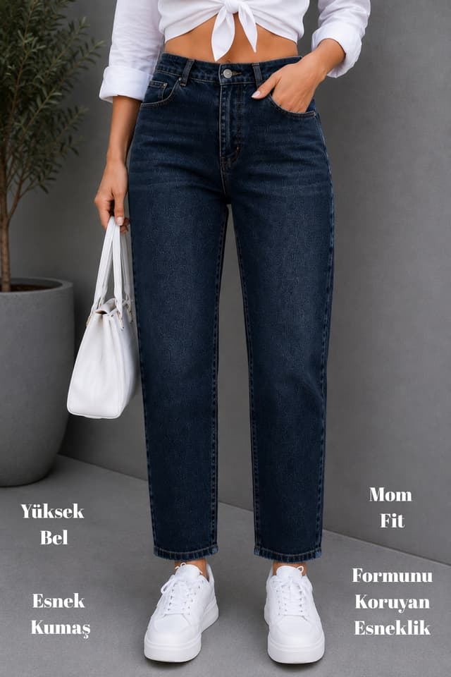 شلوار جین زنانه CEDY DENIM مامفیت فاقبلند بویفرند کشدار سرمهای مدل C599 شلوار جین زنانه CEDY DENIM مامفیت فاقبلند بویفرند کشدار سرمهای مدل C599