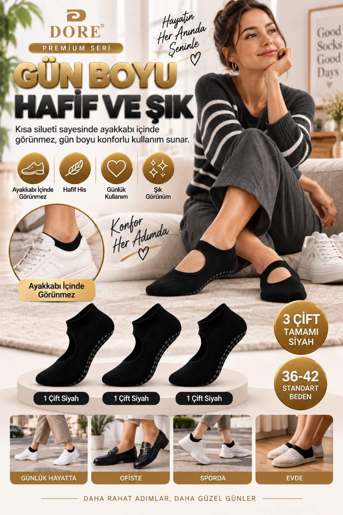 جوراب زنانه DORE ضدلغزش نخی Pilates Yoga سایز استاندارد 36-42 مشکی 3 جفت جوراب زنانه DORE ضدلغزش نخی Pilates Yoga سایز استاندارد 36-42 مشکی 3 جفت