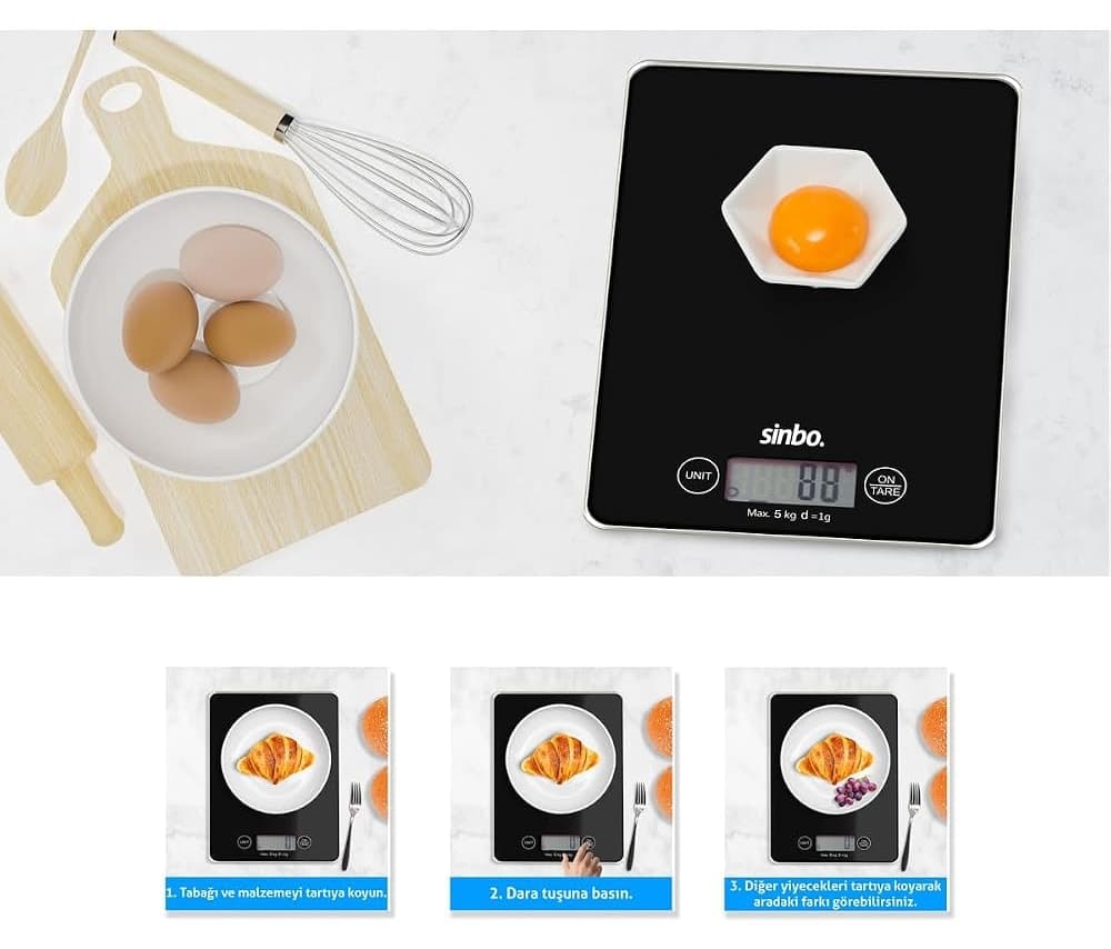ترازو آشپزخانه دیجیتال Sinbo ظرفیت 5 کیلوگرم نمایشگر LCD مشکی سکوی شیشهای مدل SKS-4526 ترازو آشپزخانه دیجیتال Sinbo ظرفیت 5 کیلوگرم نمایشگر LCD مشکی سکوی شیشهای مدل SKS-4526