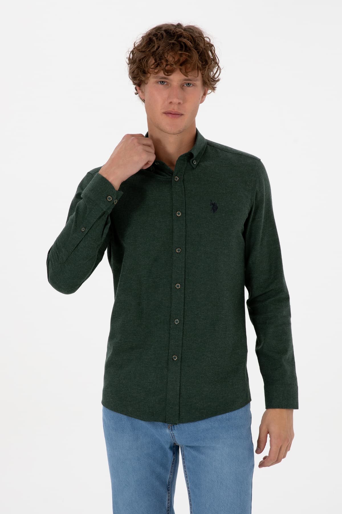 پیراهن مردانه سبز تیره آستین بلند U.S. Polo Assn. ساده مدل 50316721-VR079 پیراهن مردانه سبز تیره آستین بلند U.S. Polo Assn. ساده مدل 50316721-VR079