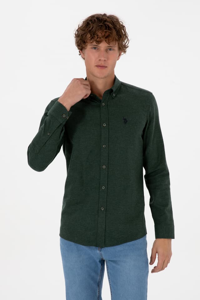 پیراهن مردانه سبز تیره آستین بلند U.S. Polo Assn. ساده مدل 50316721-VR079 پیراهن مردانه سبز تیره آستین بلند U.S. Polo Assn. ساده مدل 50316721-VR079
