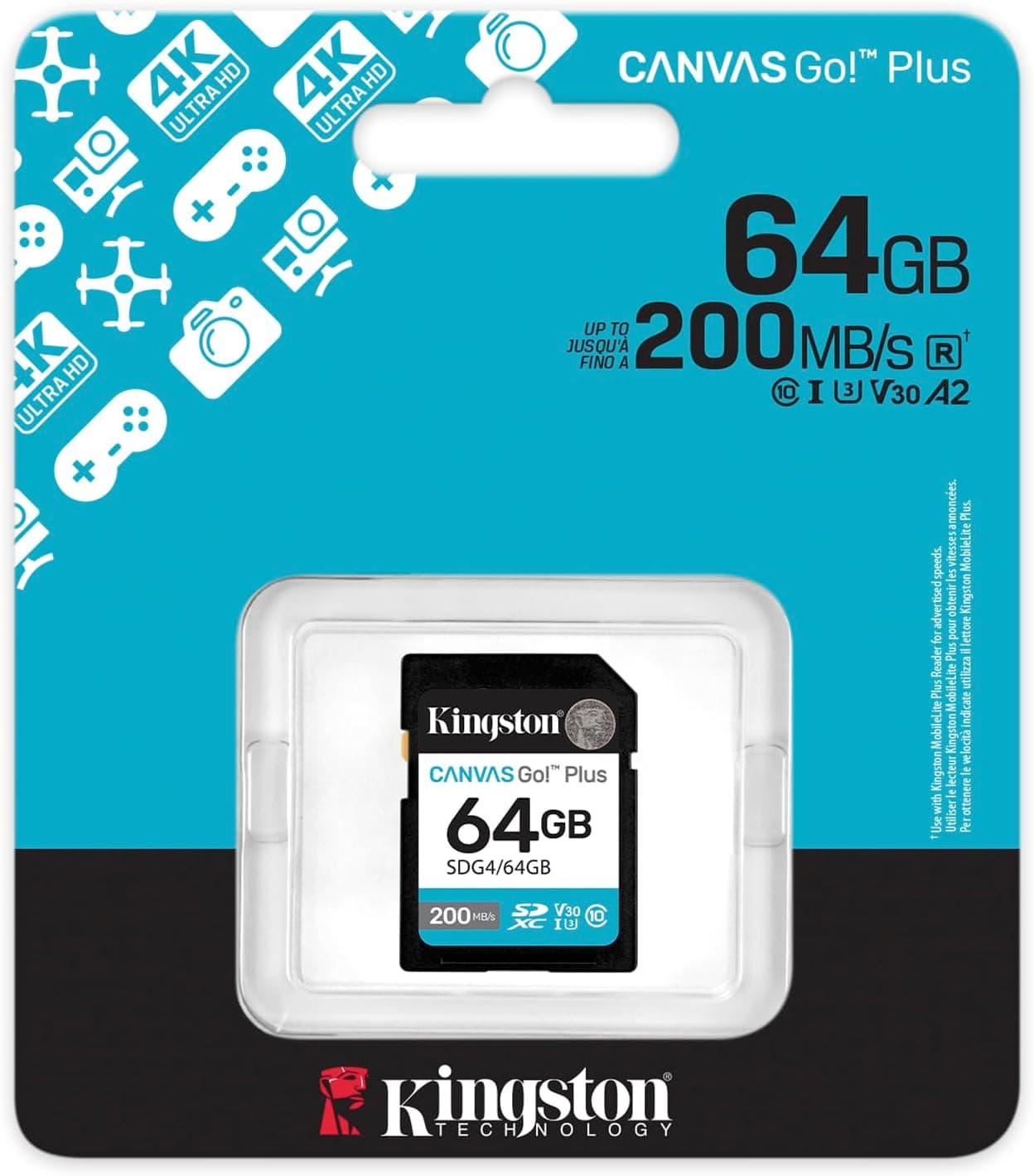 کارت حافظه SD Kingston Canvas Go Plus 64GB تا 200MB/s مدل SDG4/64GB کارت حافظه SD Kingston Canvas Go Plus 64GB تا 200MB/s مدل SDG4/64GB