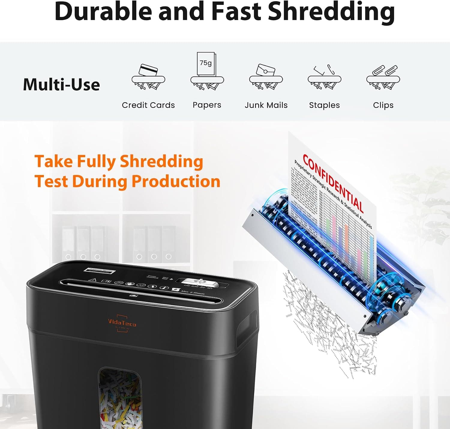 کاغذ خردکن 6 برگه VidaTeco مناسب دفتر خانگی برش پودری مدل P-4 با مخزن 11.5L کاغذ خردکن 6 برگه VidaTeco مناسب دفتر خانگی برش پودری مدل P-4 با مخزن 11.5L