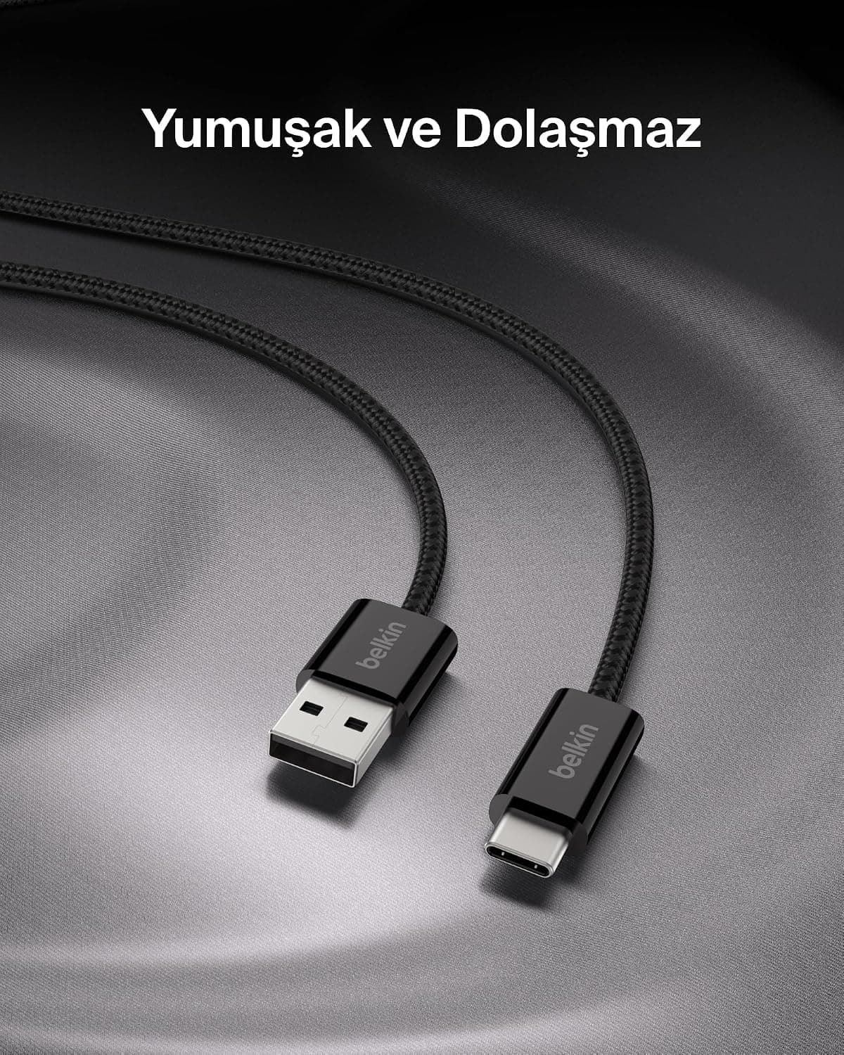 کابل مردانه Belkin USB-A به USB-C بافتهشده 1.5 متری 15 وات مشکی کابل مردانه Belkin USB-A به USB-C بافتهشده 1.5 متری 15 وات مشکی