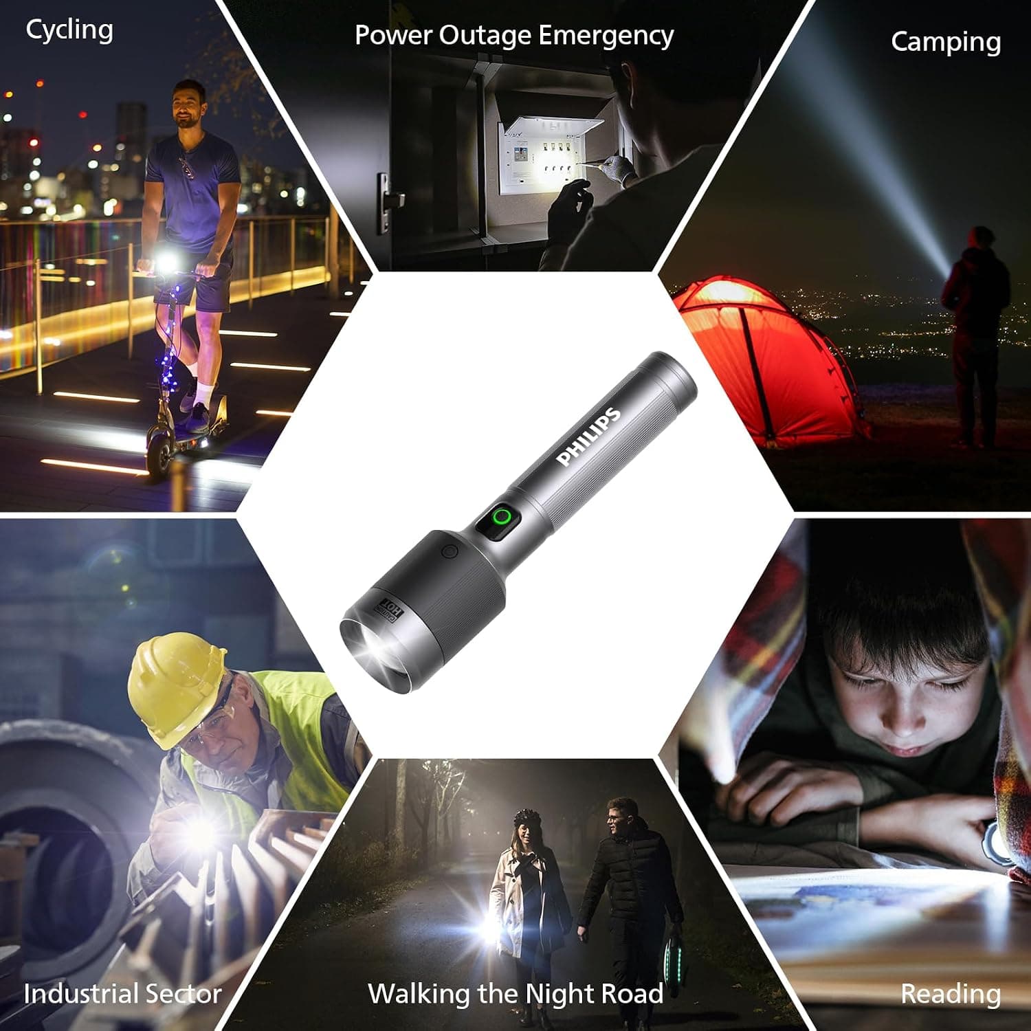 چراغ قوه شارژی PHILIPS LED 3000LM با زوم تلسکوپی و باتری 9000mAh چراغ قوه شارژی PHILIPS LED 3000LM با زوم تلسکوپی و باتری 9000mAh