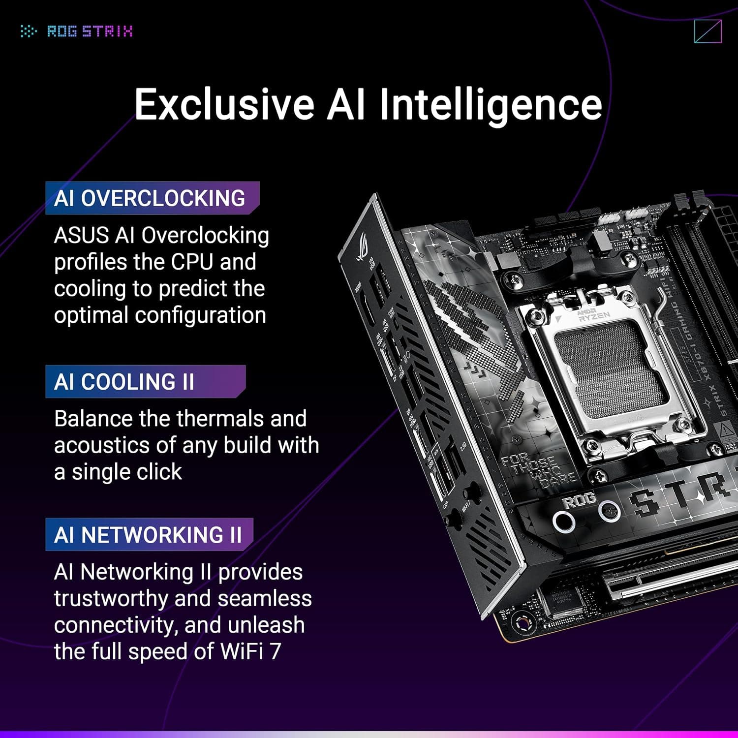 مادربرد ASUS ROG STRIX X870-I GAMING WIFI سوکت AM5 مینی ITX مشکی مادربرد ASUS ROG STRIX X870-I GAMING WIFI سوکت AM5 مینی ITX مشکی
