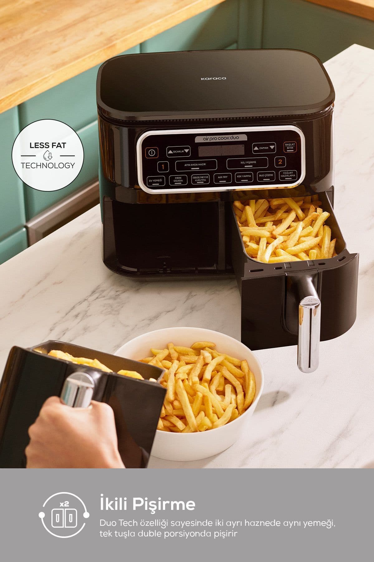 سرخکن هوایی Karaca Air Pro Cook Duo 4+4 لیتری مشکی کروم ۸ نفره سرخکن هوایی Karaca Air Pro Cook Duo 4+4 لیتری مشکی کروم ۸ نفره