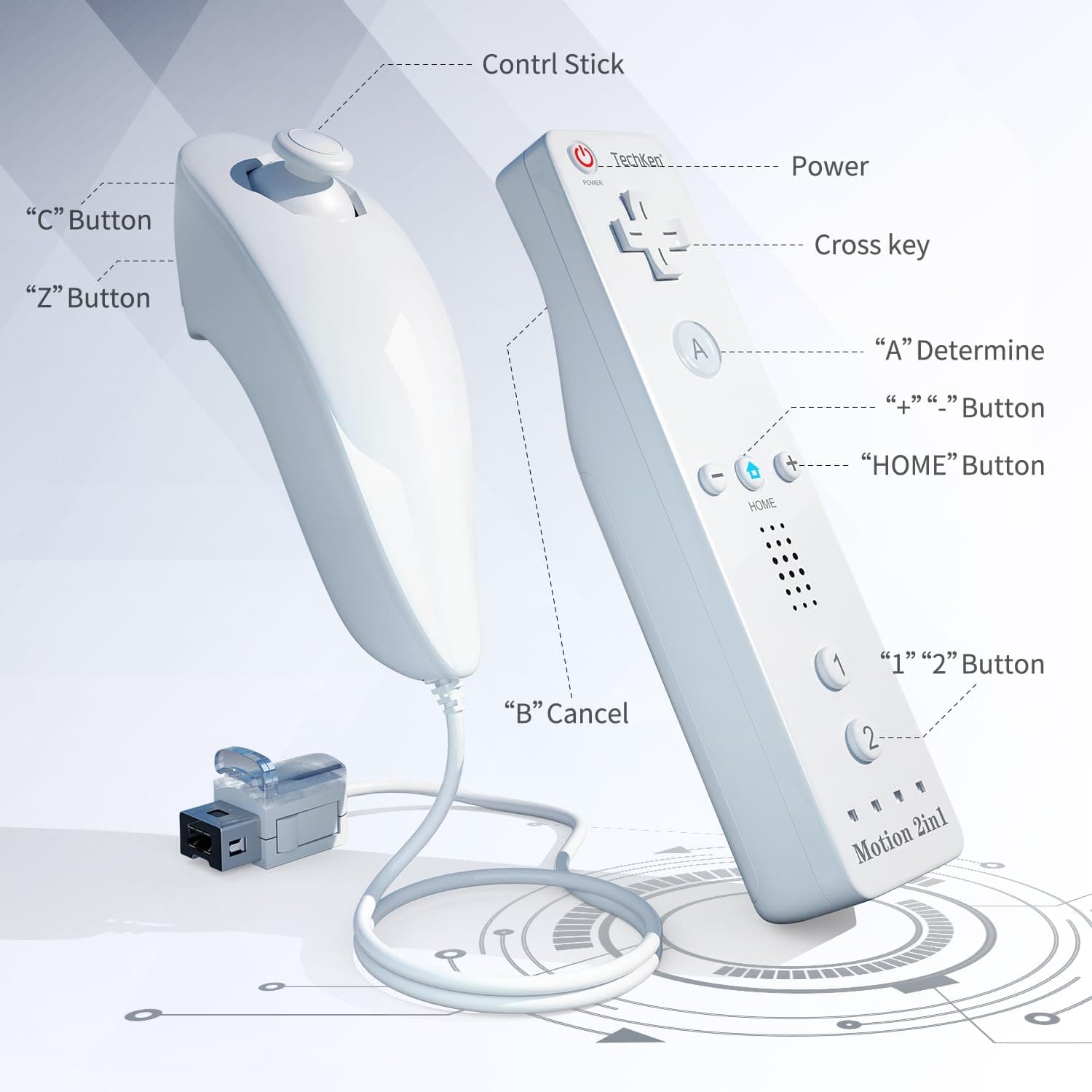کنترلر بازی TechKen همراه Wii Motion Plus و نانچاک بسته 2 عددی کنترلر بازی TechKen همراه Wii Motion Plus و نانچاک بسته 2 عددی