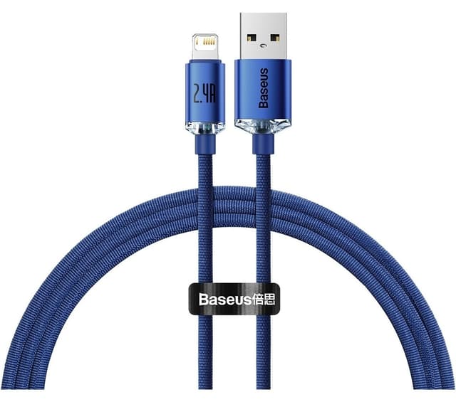 کابل دیتا Baseus Crystal Shine Series USB به iP 2.4A 1.2m آبی کابل دیتا Baseus Crystal Shine Series USB به iP 2.4A 1.2m آبی