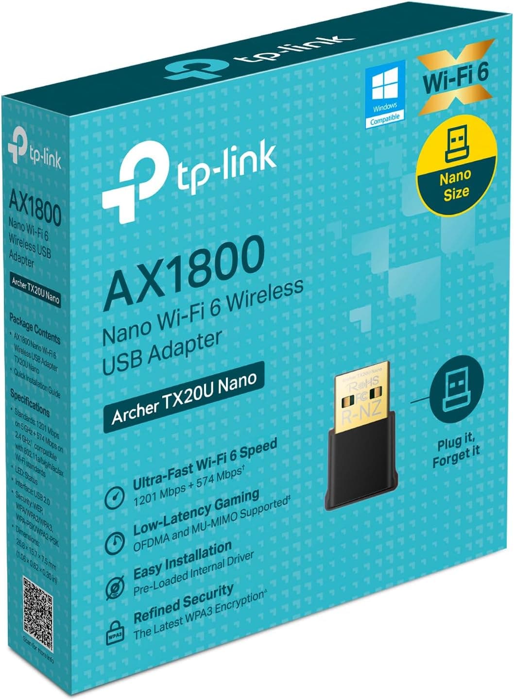 دانگل شبکه بیسیم کامپیوتر TP-Link دو بانده WiFi 6 AX1800 با WPA3 و MU-MIMO مدل Archer TX20U Nano سازگار با Windows 11/10 دانگل شبکه بیسیم کامپیوتر TP-Link دو بانده WiFi 6 AX1800 با WPA3 و MU-MIMO مدل Archer TX20U Nano سازگار با Windows 11/10