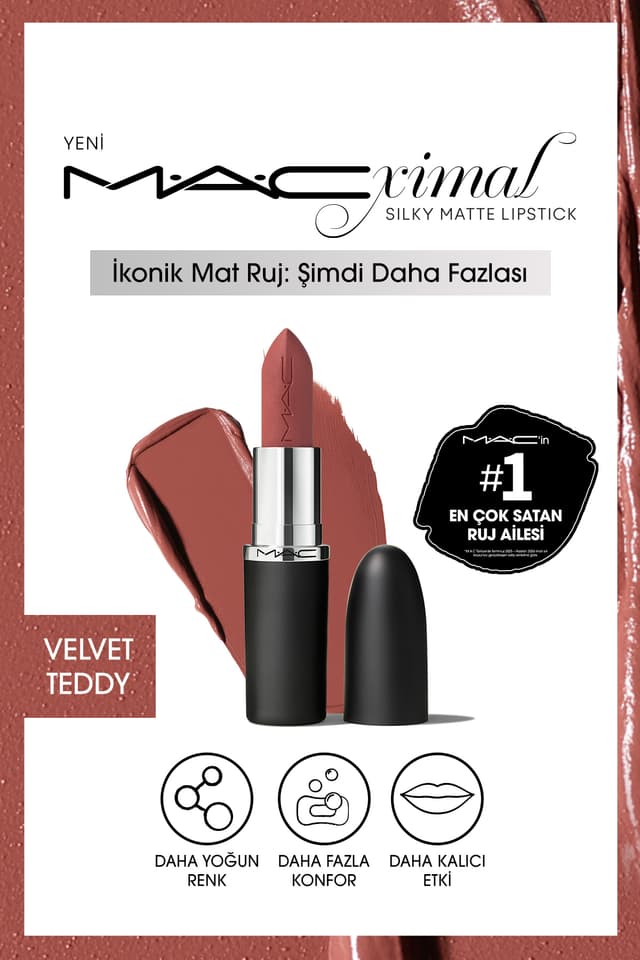 رژ لب Mac M·A·CXIMAL Silky Matte با اثر مرطوبکننده و رنگدهی قوی مدل Velvet Teddy رژ لب Mac M·A·CXIMAL Silky Matte با اثر مرطوبکننده و رنگدهی قوی مدل Velvet Teddy