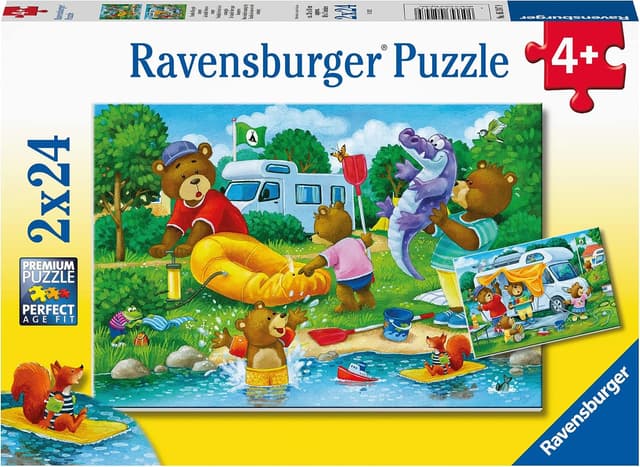 پازل Ravensburger 2x24 قطعه با طرح خانواده خرس در کمپ پازل Ravensburger 2x24 قطعه با طرح خانواده خرس در کمپ