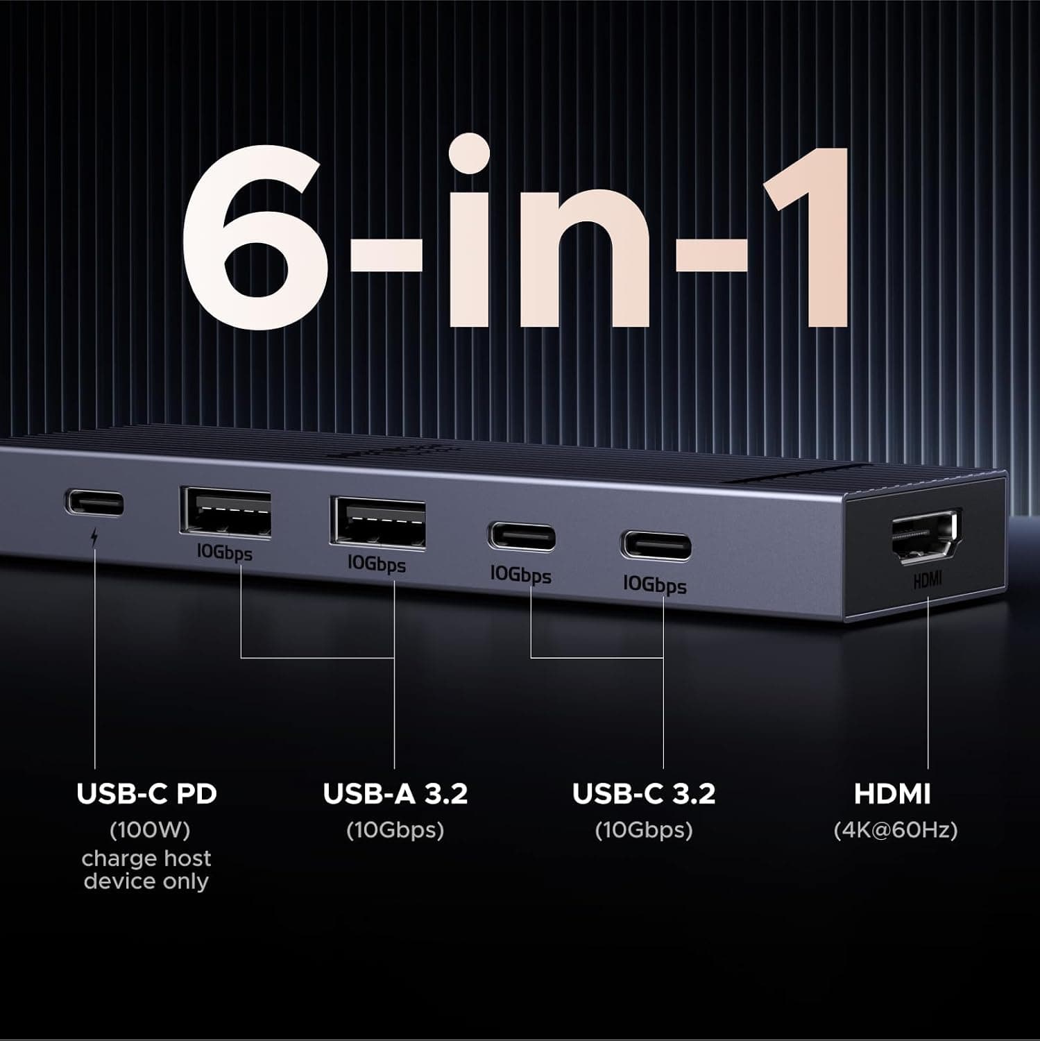 هاب USB C ششکاره UGREEN با HDMI 4K، داده Type A و Type C با سرعت 10Gbps و درگاه PD 100W هاب USB C ششکاره UGREEN با HDMI 4K، داده Type A و Type C با سرعت 10Gbps و درگاه PD 100W