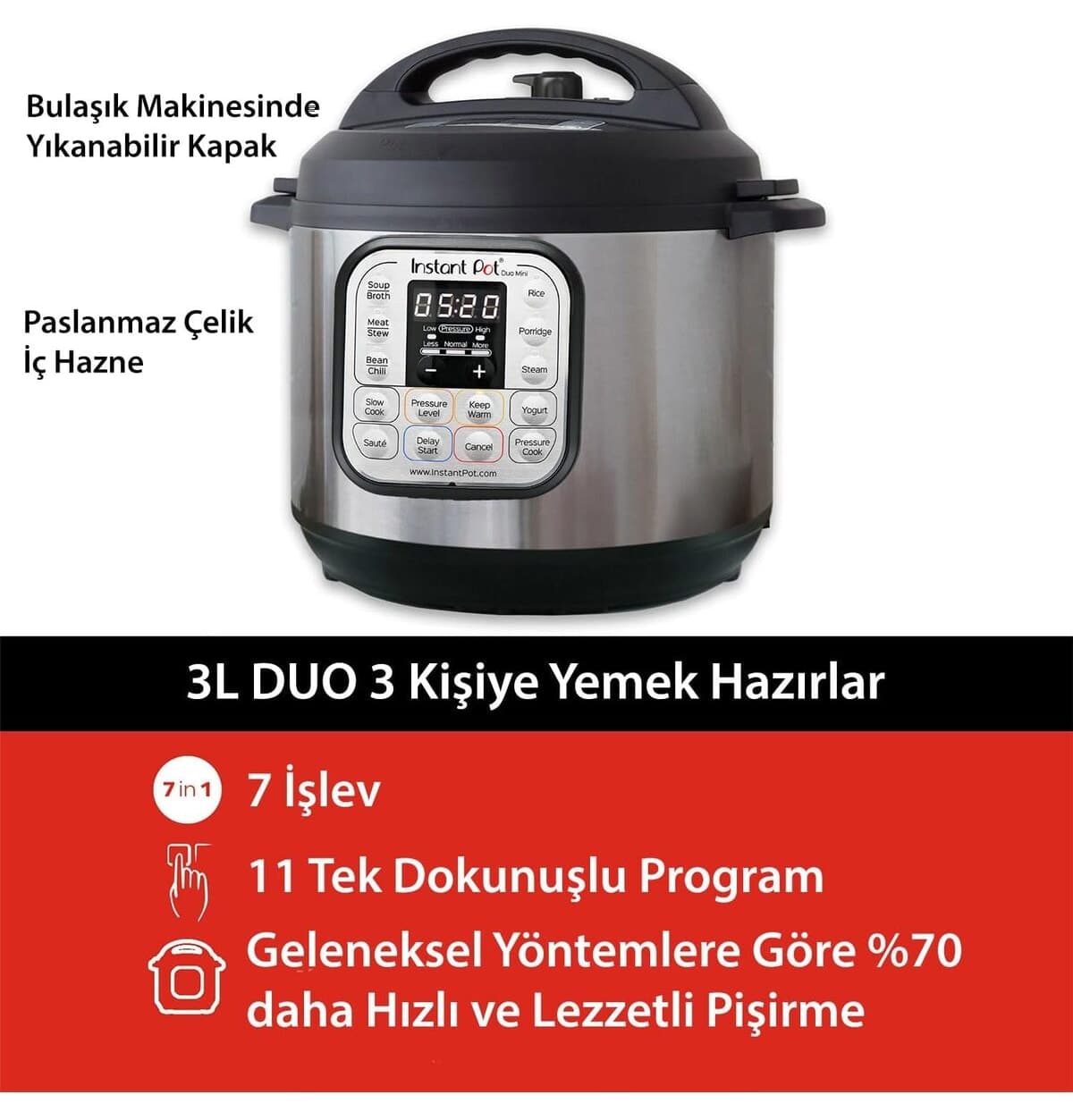 زودپز برقی چندکاره Instant Pot مدل Instant Duo Mini ظرف استیل 3 لیتری زودپز برقی چندکاره Instant Pot مدل Instant Duo Mini ظرف استیل 3 لیتری