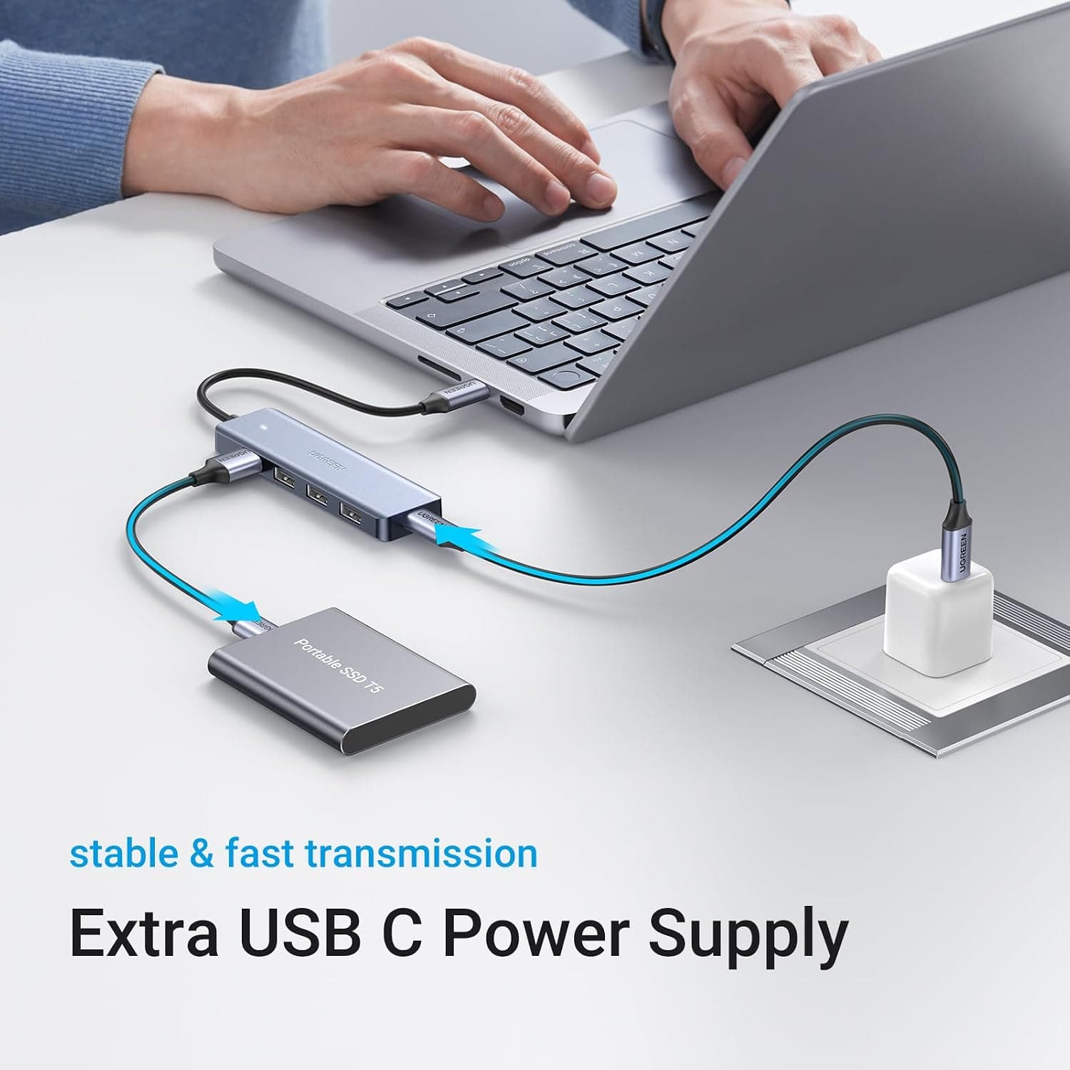 هاب USB C UGREEN با 4×USB 3.0 و پورتهای شارژ 5V/2.4A 15cm هاب USB C UGREEN با 4×USB 3.0 و پورتهای شارژ 5V/2.4A 15cm