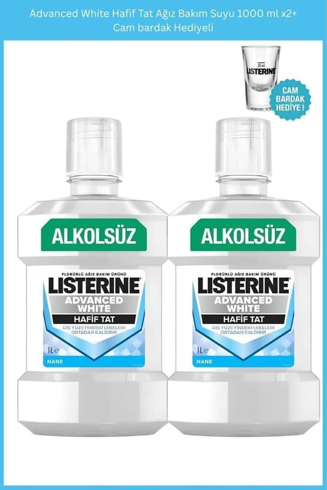 دهانشویه Listerine Advanced White با طعم ملایم 1000 Ml X2 همراه با لیوان شیشهای هدیه دهانشویه Listerine Advanced White با طعم ملایم 1000 Ml X2 همراه با لیوان شیشهای هدیه