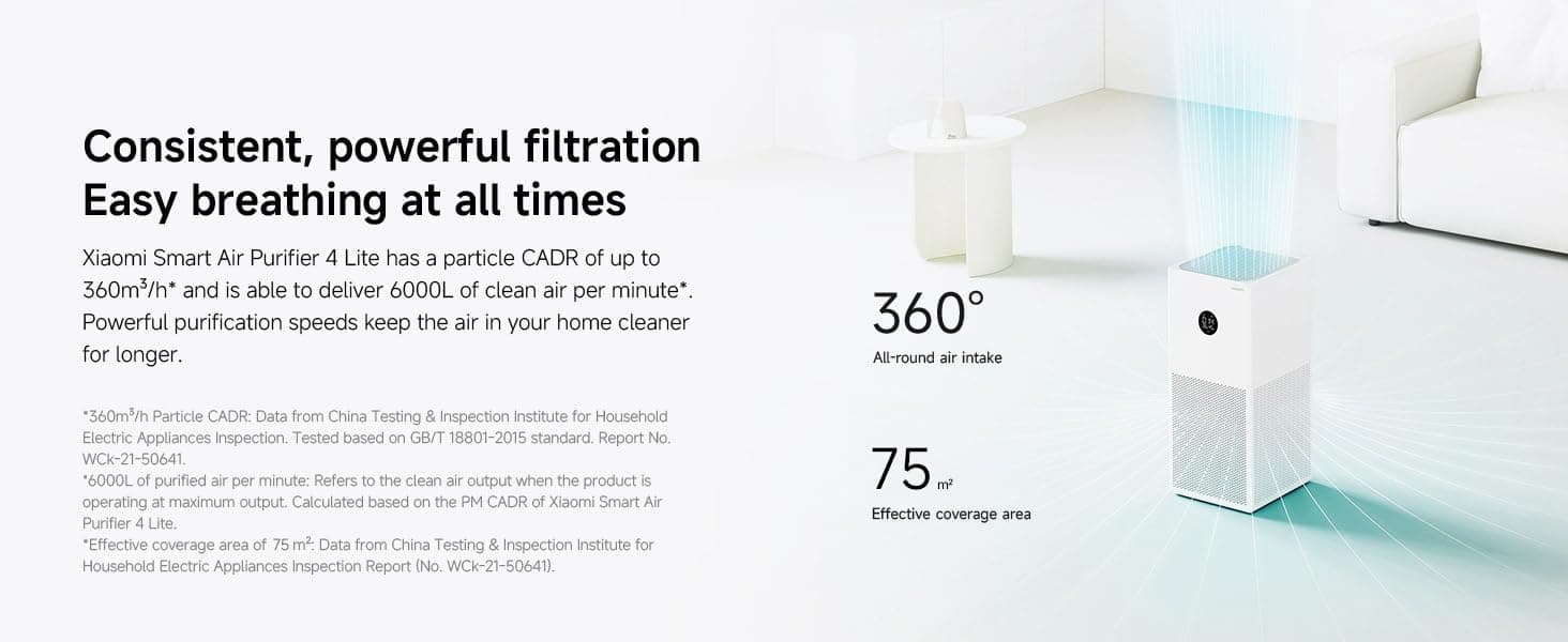 دستگاه تصفیه هوا Xiaomi Smart Air Purifier 4 Lite پوشش 75m² سفید دستگاه تصفیه هوا Xiaomi Smart Air Purifier 4 Lite پوشش 75m² سفید