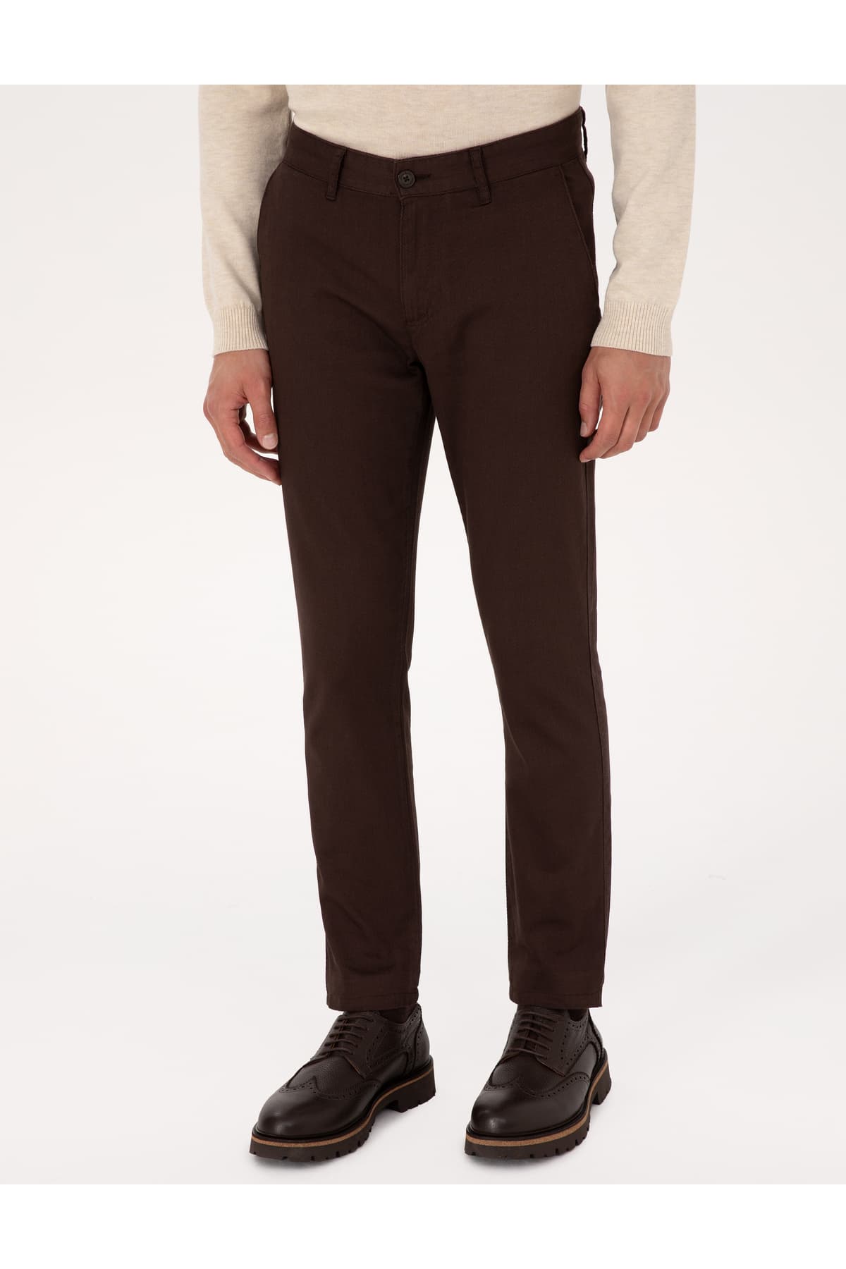 شلوار مردانه Pierre Cardin قهوهای تیره Slim Fit کانواس مدل 50299517-VR084 شلوار مردانه Pierre Cardin قهوهای تیره Slim Fit کانواس مدل 50299517-VR084