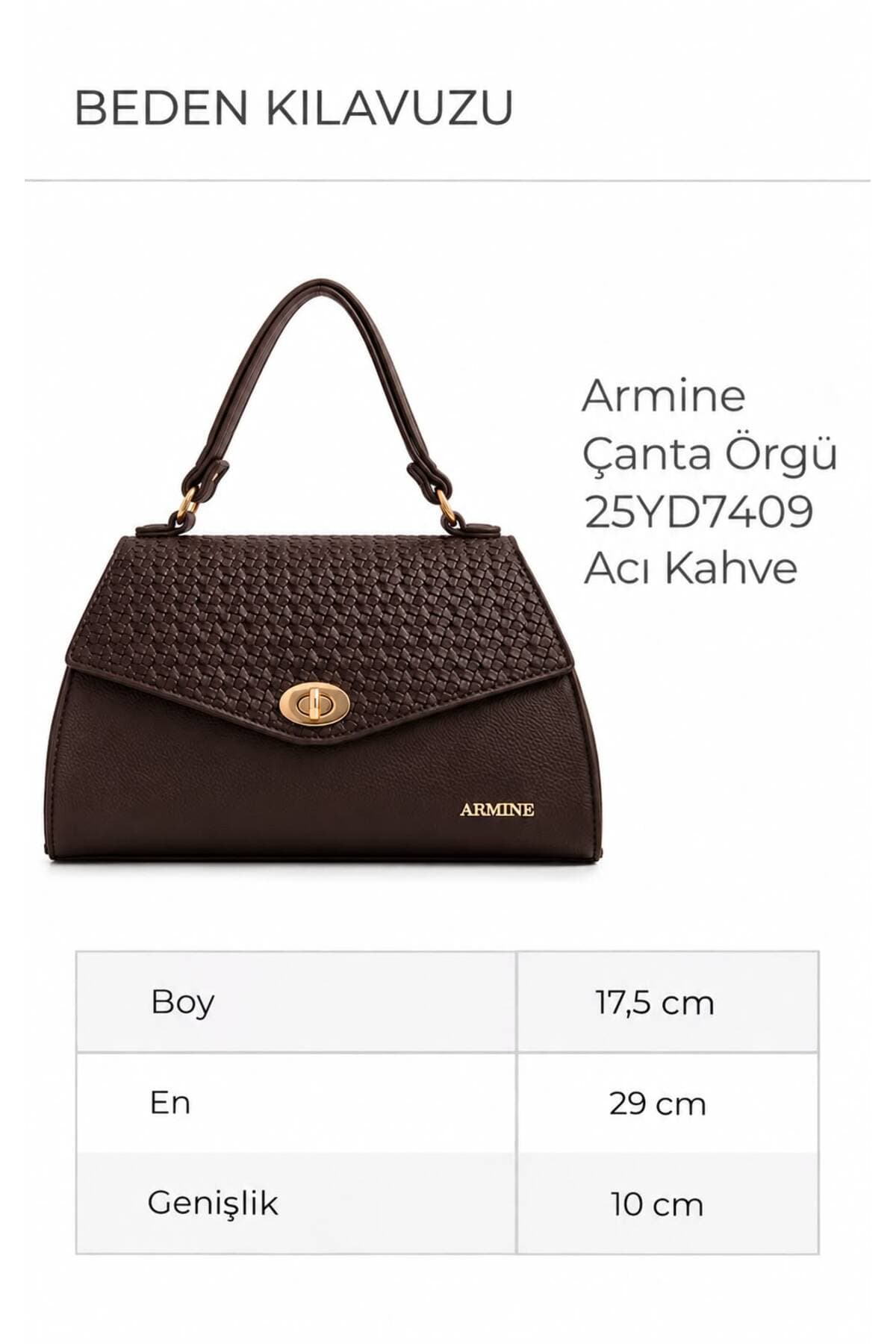 کیف دستی و دوشی زنانه Armine قهوهای تیره بافتدار قفل چرخشی مدل 409 کیف دستی و دوشی زنانه Armine قهوهای تیره بافتدار قفل چرخشی مدل 409