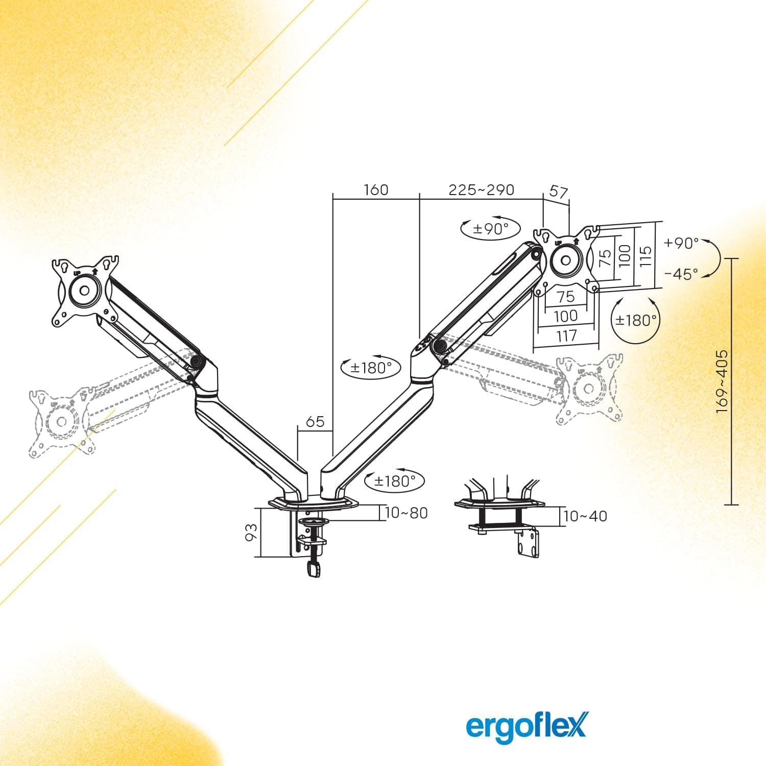 پایه مانیتور دو بازو ergoflex مناسب 17 تا 32 inch با تحمل وزن 2 تا 9 kg و کمکفنر مدل EF X16 پایه مانیتور دو بازو ergoflex مناسب 17 تا 32 inch با تحمل وزن 2 تا 9 kg و کمکفنر مدل EF X16