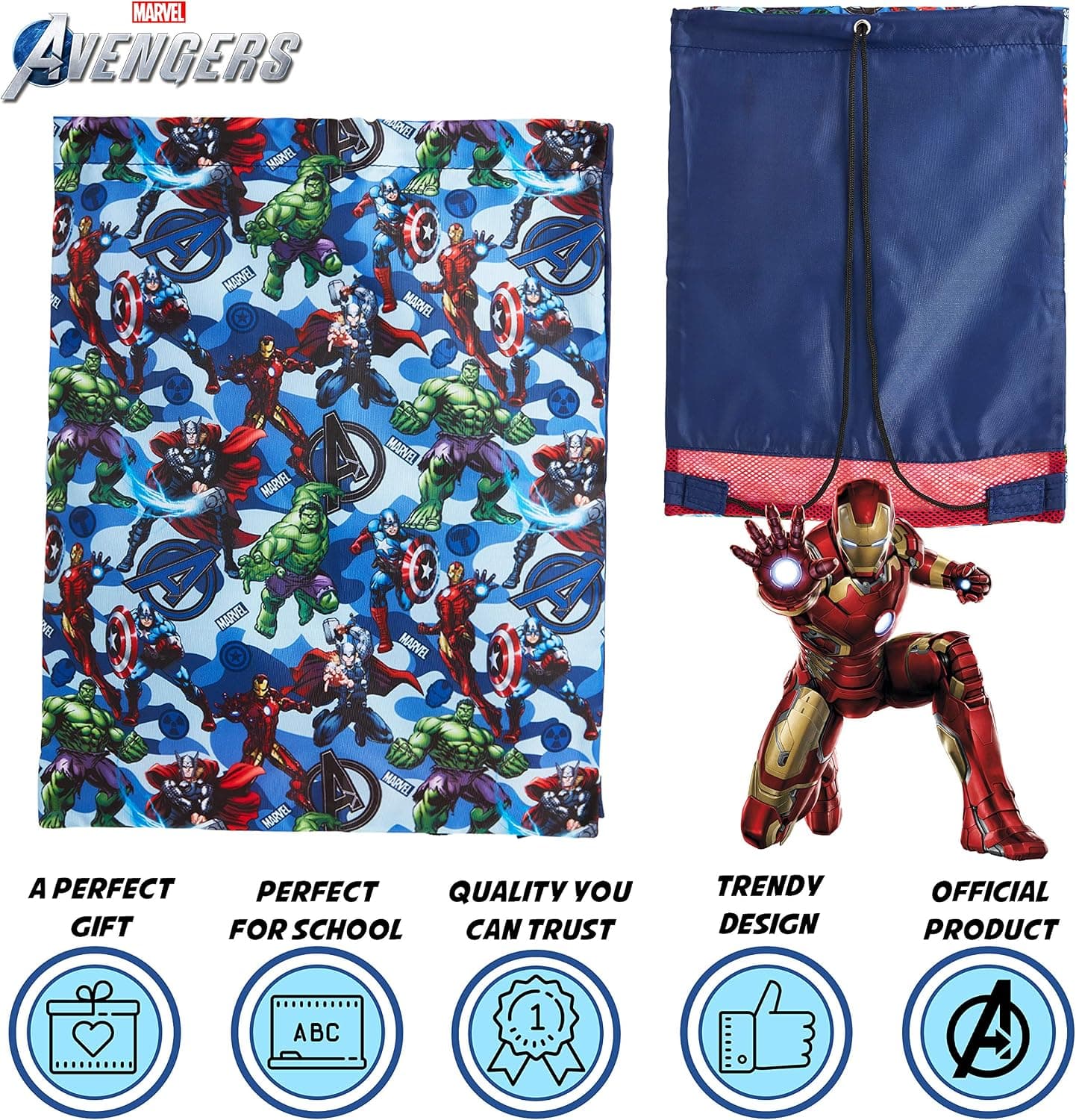 کولهپشتی کوچک کودکانه Marvel همراه ساک بندکششی برای ورزش، مدرسه، سفر و استخر کولهپشتی کوچک کودکانه Marvel همراه ساک بندکششی برای ورزش، مدرسه، سفر و استخر