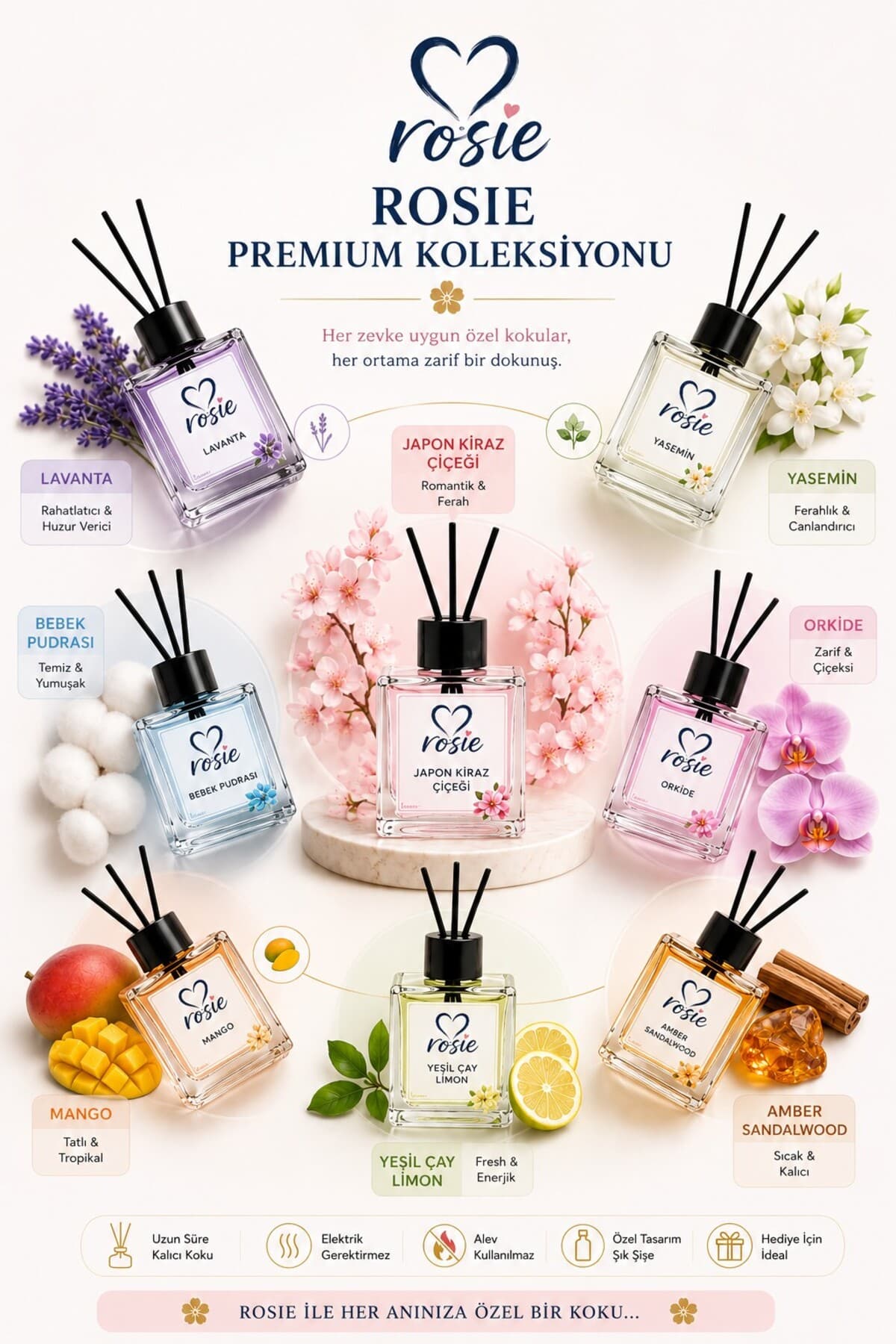 دیفیوزر عطر اتاق Rosie با رایحه شکوفه گیلاس ژاپنی و چوب رید دیفیوزر عطر اتاق Rosie با رایحه شکوفه گیلاس ژاپنی و چوب رید