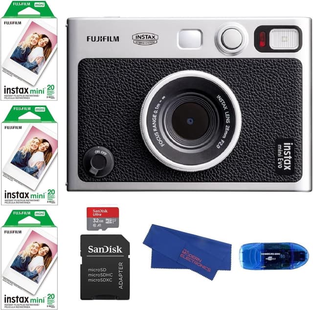 دوربین چاپ فوری هیبریدی Fujifilm INSTAX MINI EVO مشکی، باندل 5 تکه با فیلم INSTAX Mini و کارت حافظه SanDisk 32GB MicroSDHC دوربین چاپ فوری هیبریدی Fujifilm INSTAX MINI EVO مشکی، باندل 5 تکه با فیلم INSTAX Mini و کارت حافظه SanDisk 32GB MicroSDHC