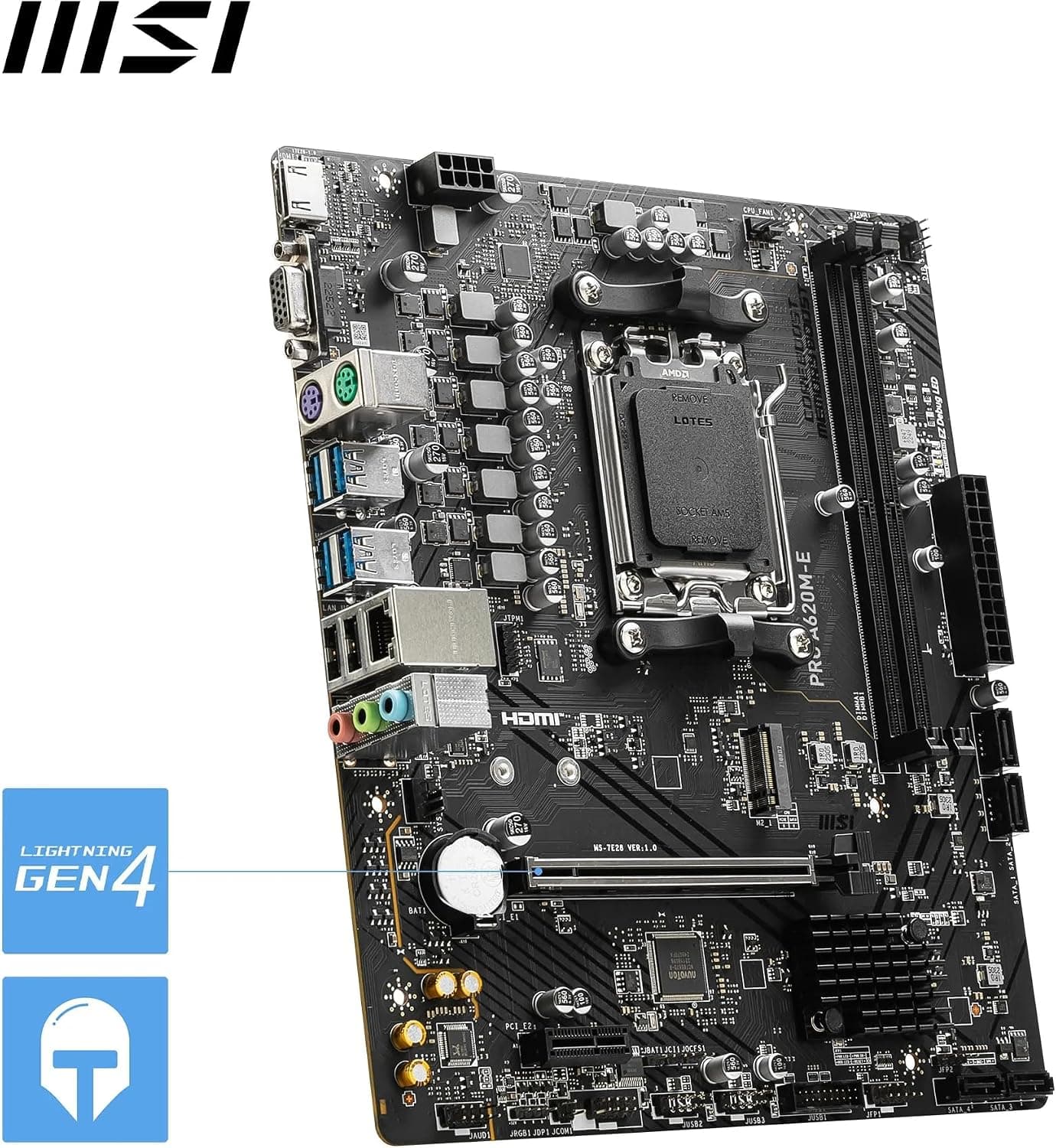 مادربرد MSI مدل PRO A620M-E سوکت AM5 DDR5 6000(OC) MHz mATX مادربرد MSI مدل PRO A620M-E سوکت AM5 DDR5 6000(OC) MHz mATX