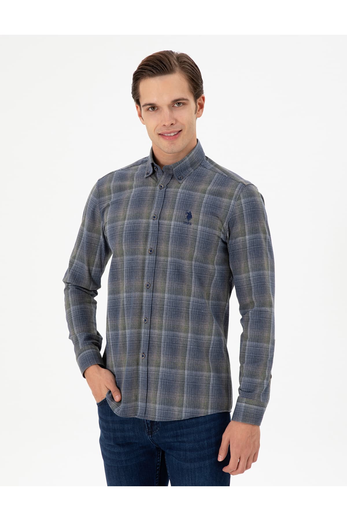 پیراهن مردانه U.S. Polo Assn. سبز تیره آستین بلند مدل 50293480-VR079 پیراهن مردانه U.S. Polo Assn. سبز تیره آستین بلند مدل 50293480-VR079
