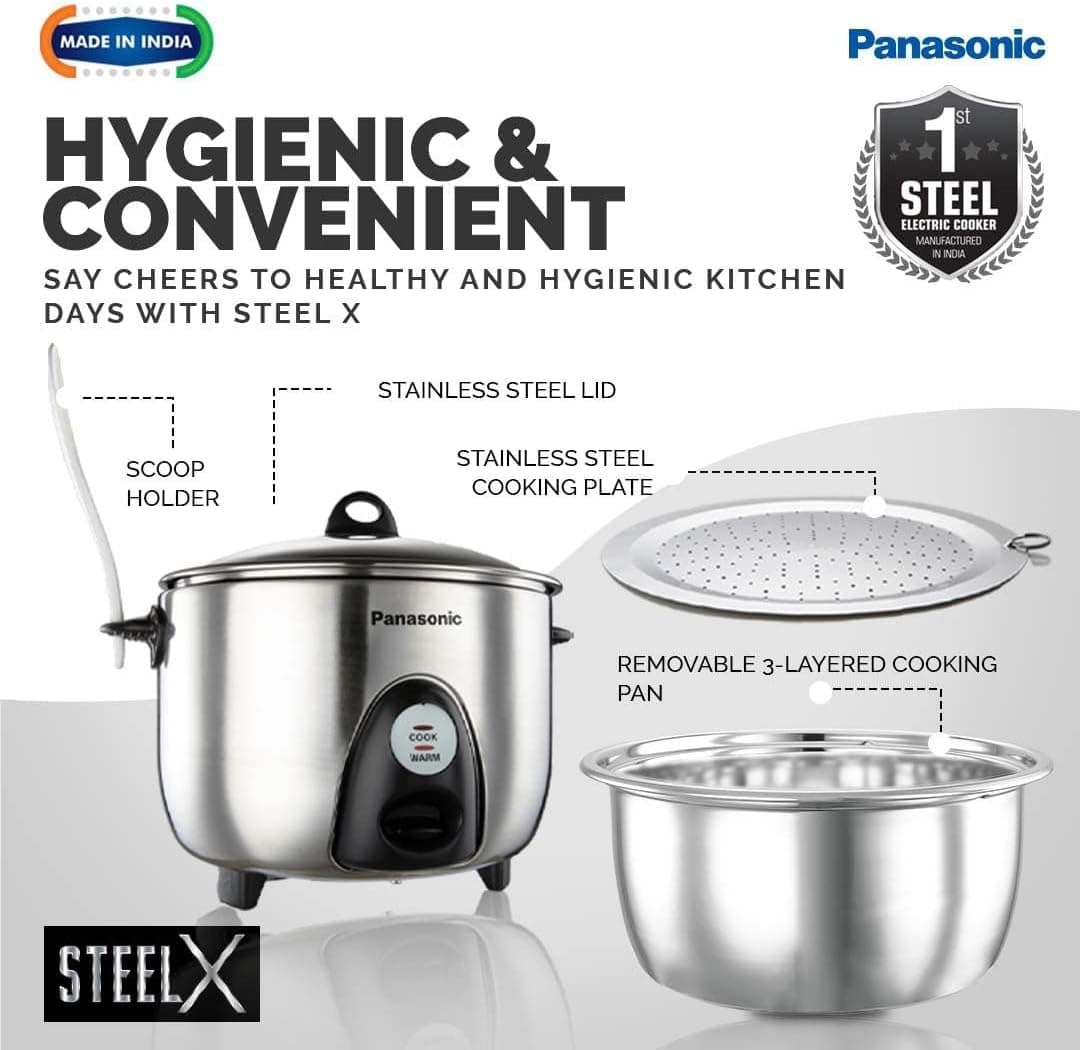 پلوپز برقی اتوماتیک Panasonic استیل ضدزنگ 1.8 L نقرهای مدل SR-G18 پلوپز برقی اتوماتیک Panasonic استیل ضدزنگ 1.8 L نقرهای مدل SR-G18