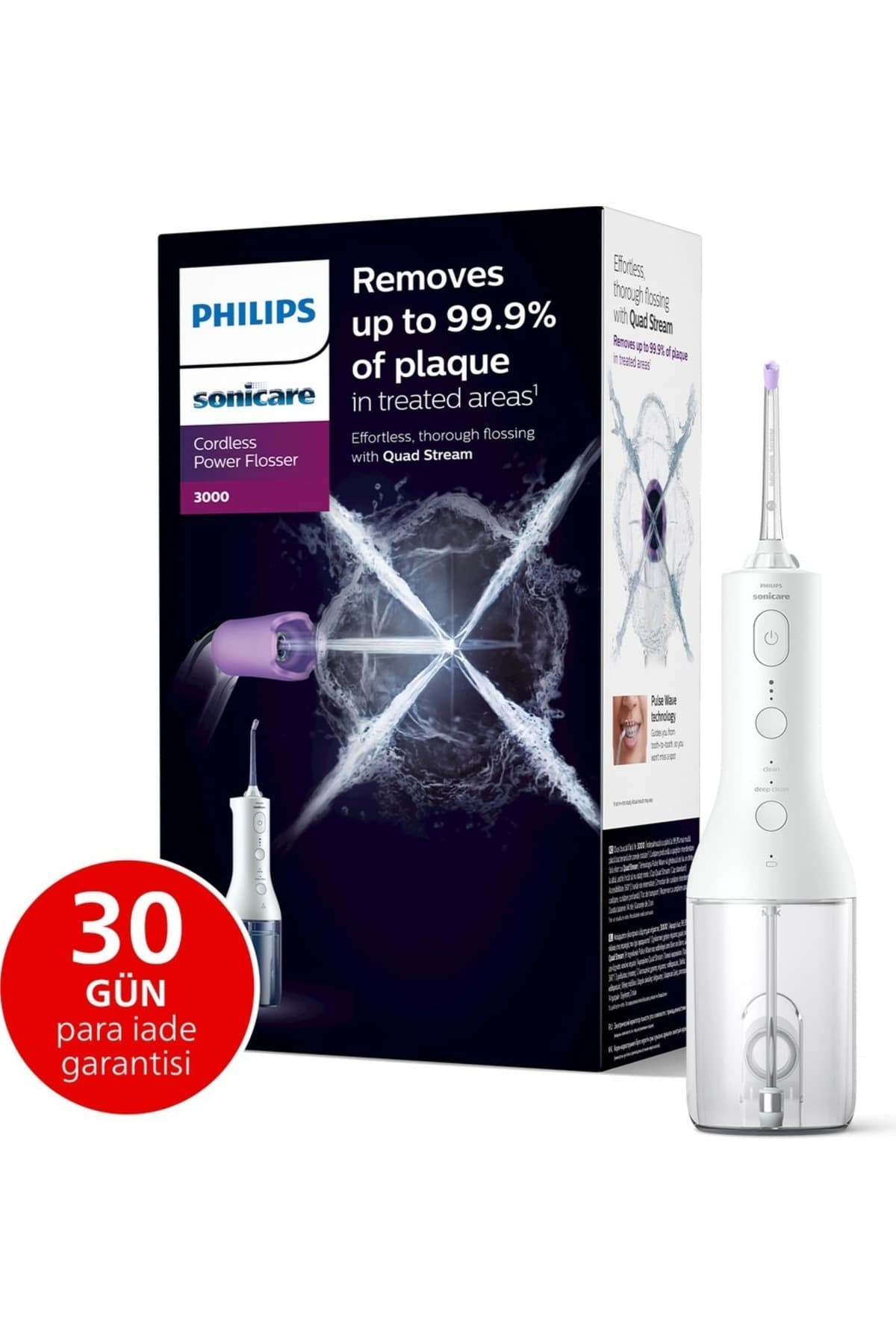 دستگاه شستوشوی دهان بیسیم Philips Sonicare Power Flosser 3000 سفید با فناوری Quad Stream و Puls Wave و سری یدک دستگاه شستوشوی دهان بیسیم Philips Sonicare Power Flosser 3000 سفید با فناوری Quad Stream و Puls Wave و سری یدک