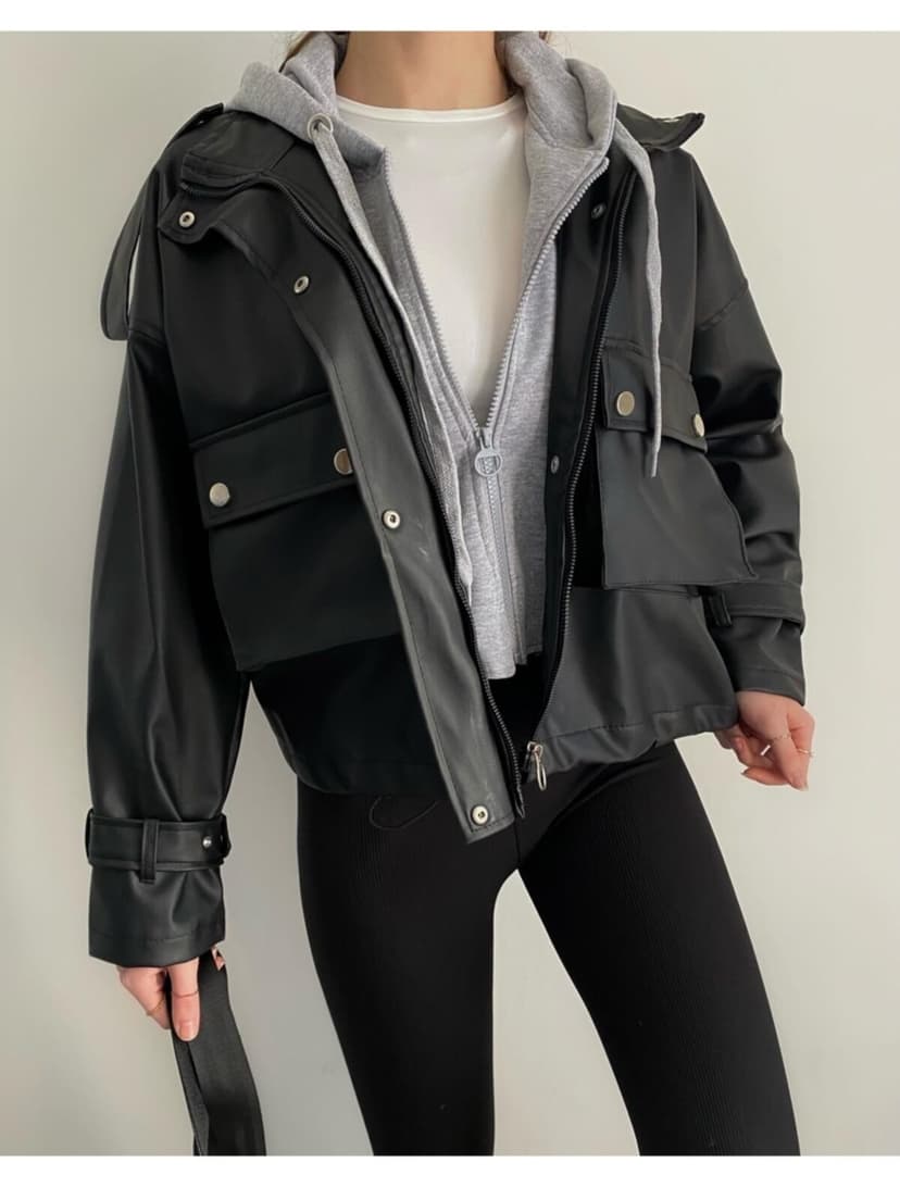 ژاکت چرم زنانه Ekim Store خاکستری کلاهدار ژاکت چرم زنانه Ekim Store خاکستری کلاهدار