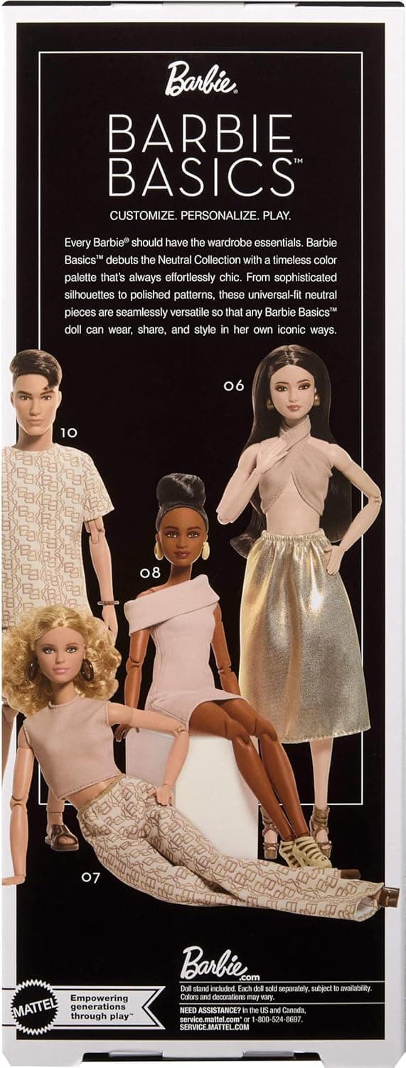عروسک Barbie Basics پوست تیره با موهای موجدار مدل 08 عروسک Barbie Basics پوست تیره با موهای موجدار مدل 08