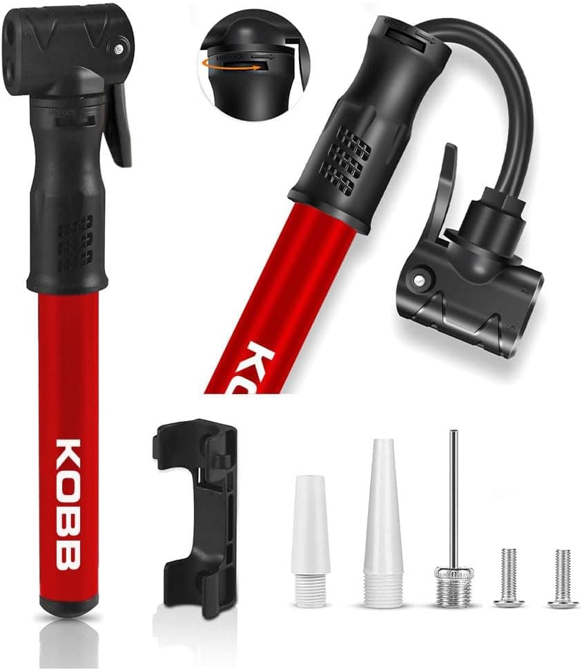 پمپ دستی مینی قابل حمل باد لاستیک دوچرخه KOBB مدل KB2203 با فشار 87 PSI بههمراه ابزار مونتاژ، قرمز/مشکی پمپ دستی مینی قابل حمل باد لاستیک دوچرخه KOBB مدل KB2203 با فشار 87 PSI بههمراه ابزار مونتاژ، قرمز/مشکی