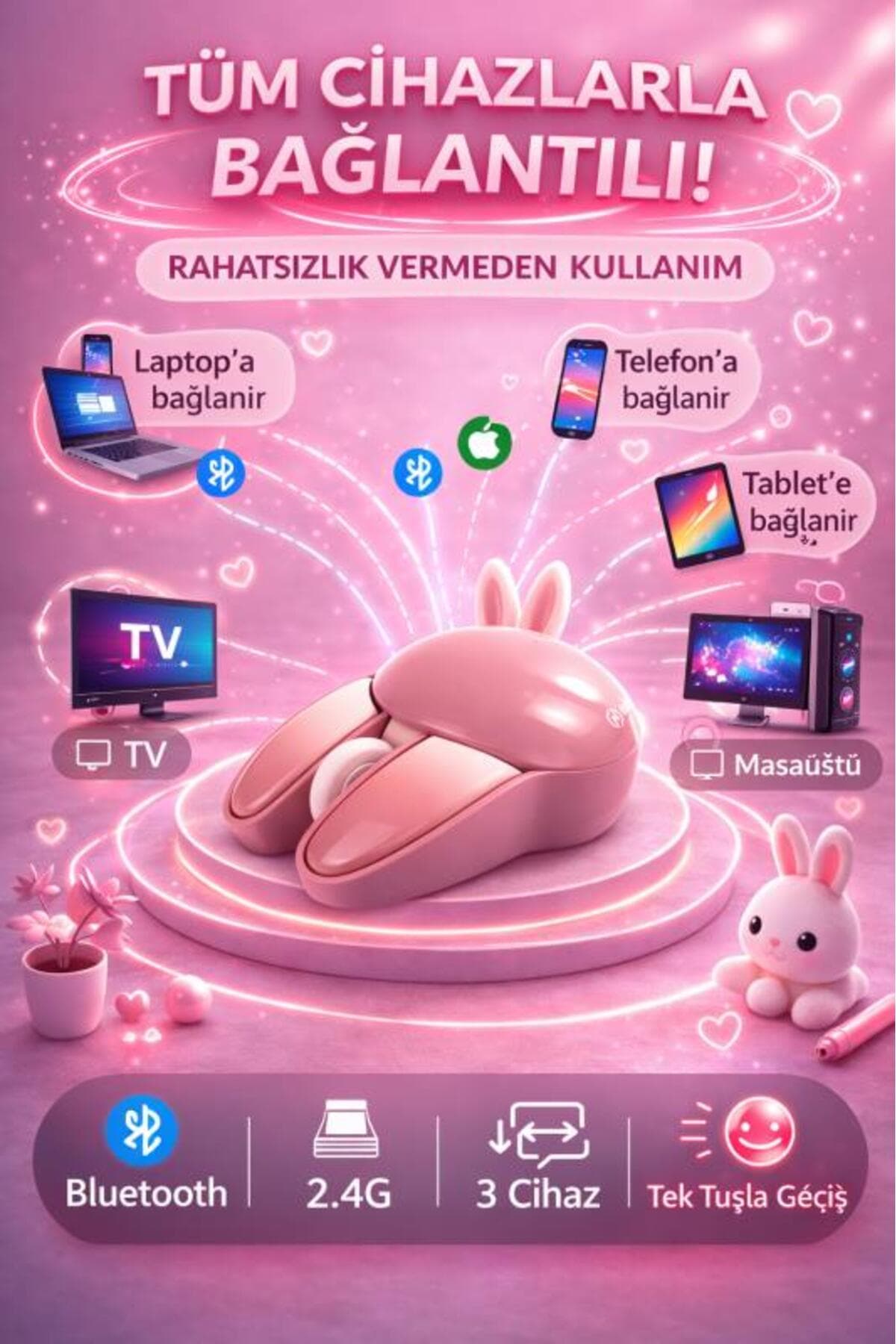 ماوس NDNeed طرح خرگوش سهبعدی صورتی بلوتوث + 2.4G دو حالته ماوس NDNeed طرح خرگوش سهبعدی صورتی بلوتوث + 2.4G دو حالته