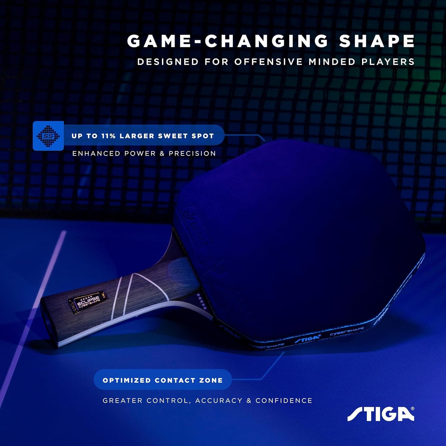 راکت پینگپنگ STIGA Cybershape Eclipse با طراحی ششضلعی راکت پینگپنگ STIGA Cybershape Eclipse با طراحی ششضلعی