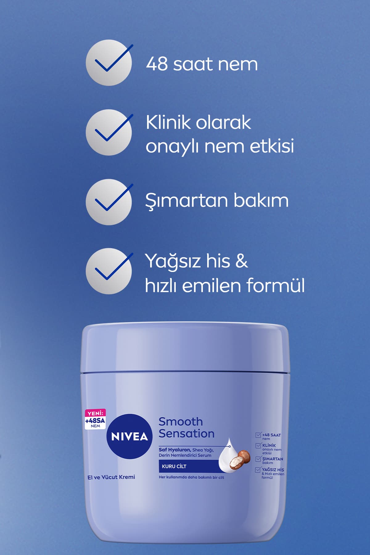 کرم دست و بدن NIVEA Smooth Sensation برای پوست خشک، مرطوبکننده 48 ساعته 400ml کرم دست و بدن NIVEA Smooth Sensation برای پوست خشک، مرطوبکننده 48 ساعته 400ml