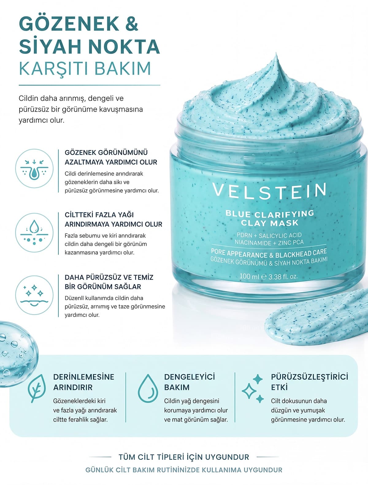 ماسک خاک رس آبی Velstein ضد منافذ و نقاط سیاه ضدپیری 100ml ماسک خاک رس آبی Velstein ضد منافذ و نقاط سیاه ضدپیری 100ml