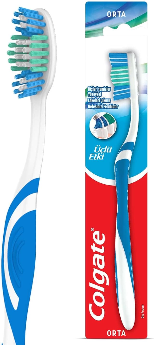 مسواک متوسط Colgate سهاثره با تمیزکننده زبان و دسترسی به دندانهای عقبی مسواک متوسط Colgate سهاثره با تمیزکننده زبان و دسترسی به دندانهای عقبی